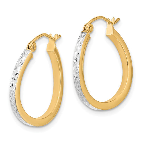 10k and White Rhodium Diamond-cut Textured Wavy Hoop Earrings