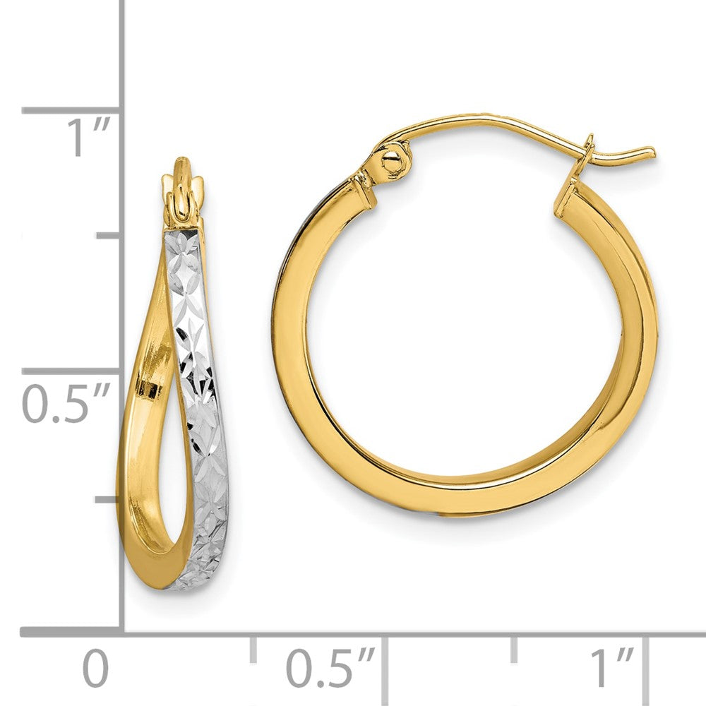 10k and White Rhodium Diamond-cut Textured Wavy Hoop Earrings