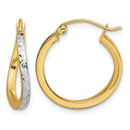 10k and White Rhodium Diamond-cut Textured Wavy Hoop Earrings