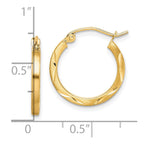 10K Satin Diamond Cut 2x20mm Hoop Earrings