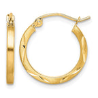 10K Satin Diamond Cut 2x20mm Hoop Earrings