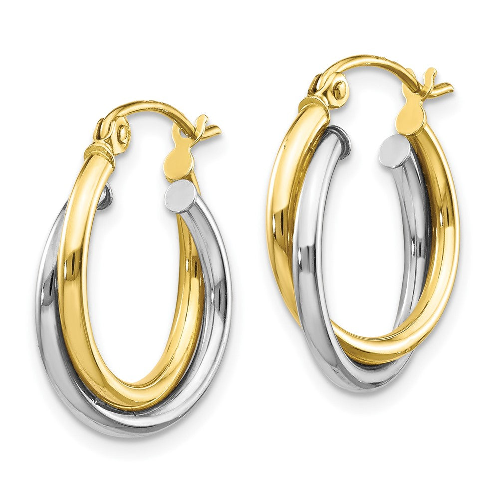10K Two-tone Twisted Round Hoop Earrings