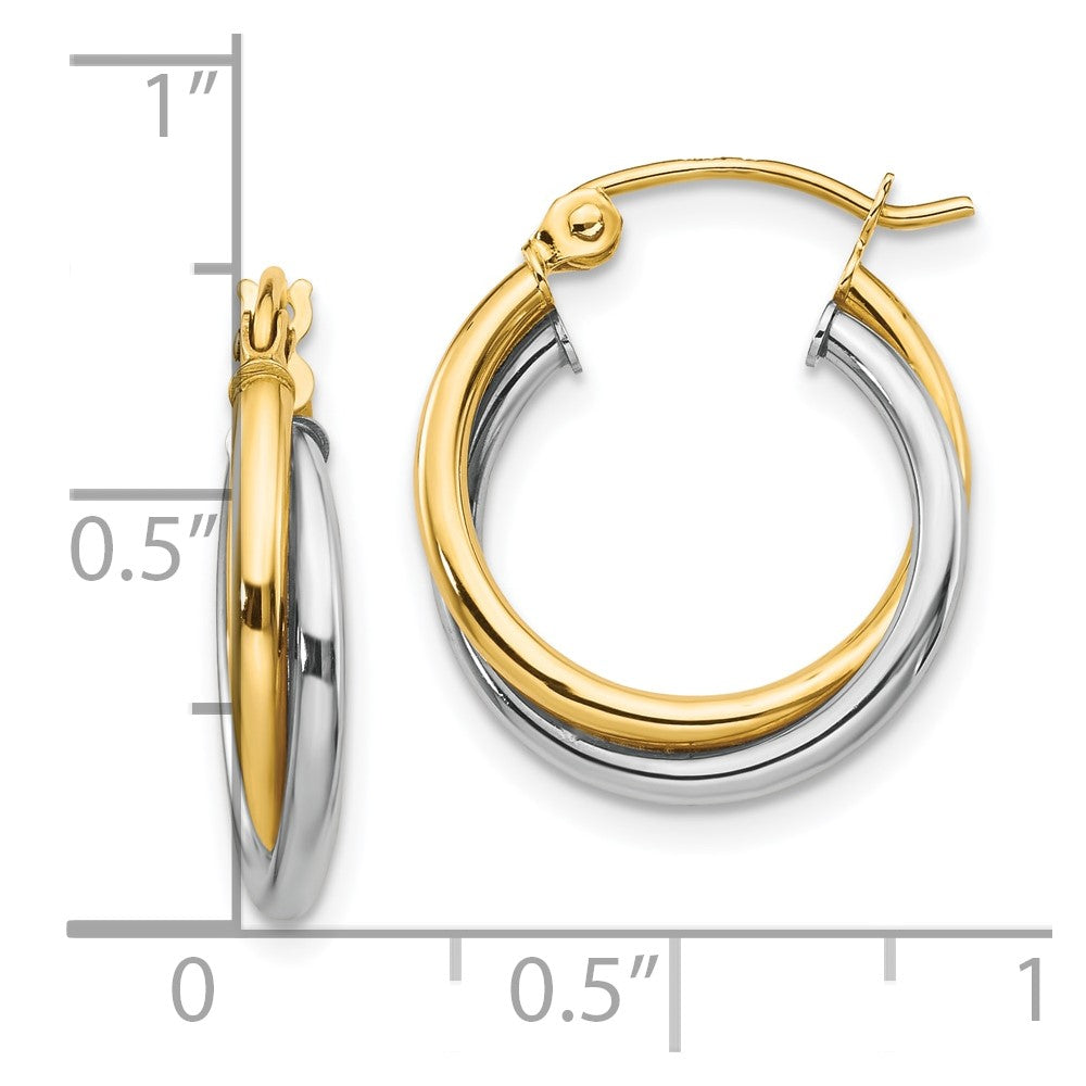 10K Two-tone Twisted Round Hoop Earrings