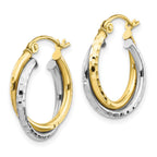 10K Two-tone Textured Twisted Round Hoop Earrings