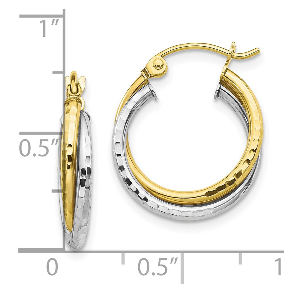 10K Two-tone Textured Twisted Round Hoop Earrings