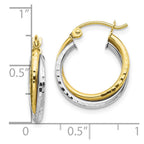 10K Two-tone Textured Twisted Round Hoop Earrings