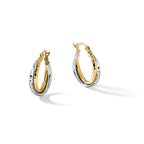10K Two-tone Textured Twisted Round Hoop Earrings