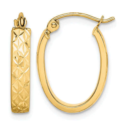 10K Diamond Cut Oval Hoop Earrings
