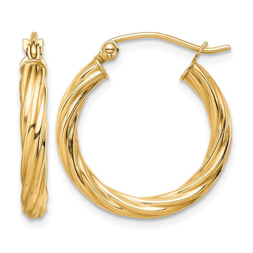 10k Polished 3mm Twisted Hoop Earrings
