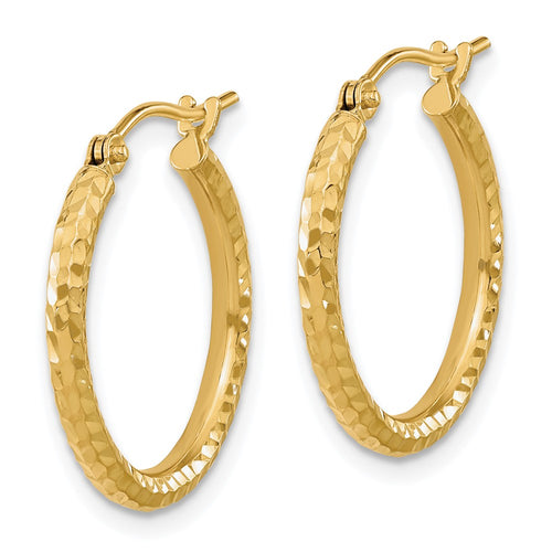 10k Diamond-cut 2mm Round Tube Hoop Earrings