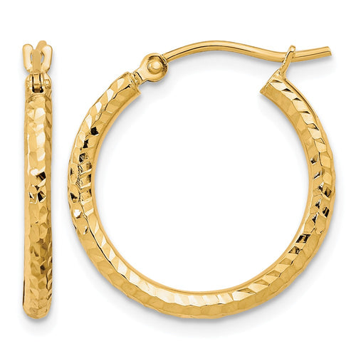10k Diamond-cut 2mm Round Tube Hoop Earrings