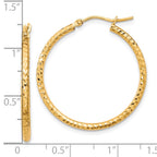 10k Diamond-cut 2mm Round Tube Hoop Earrings