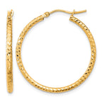 10k Diamond-cut 2mm Round Tube Hoop Earrings