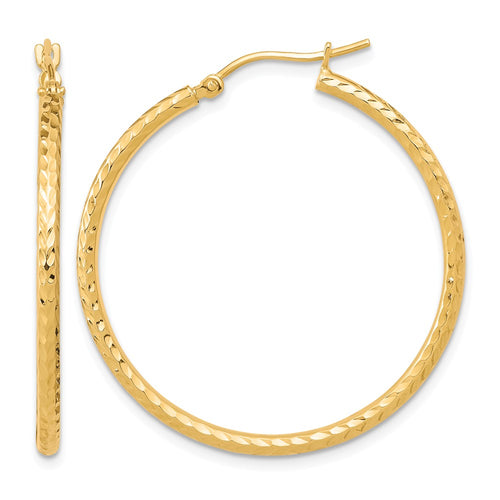 10k Diamond-cut 2mm Round Tube Hoop Earrings