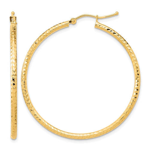 10k Diamond-cut 2mm Round Tube Hoop Earrings