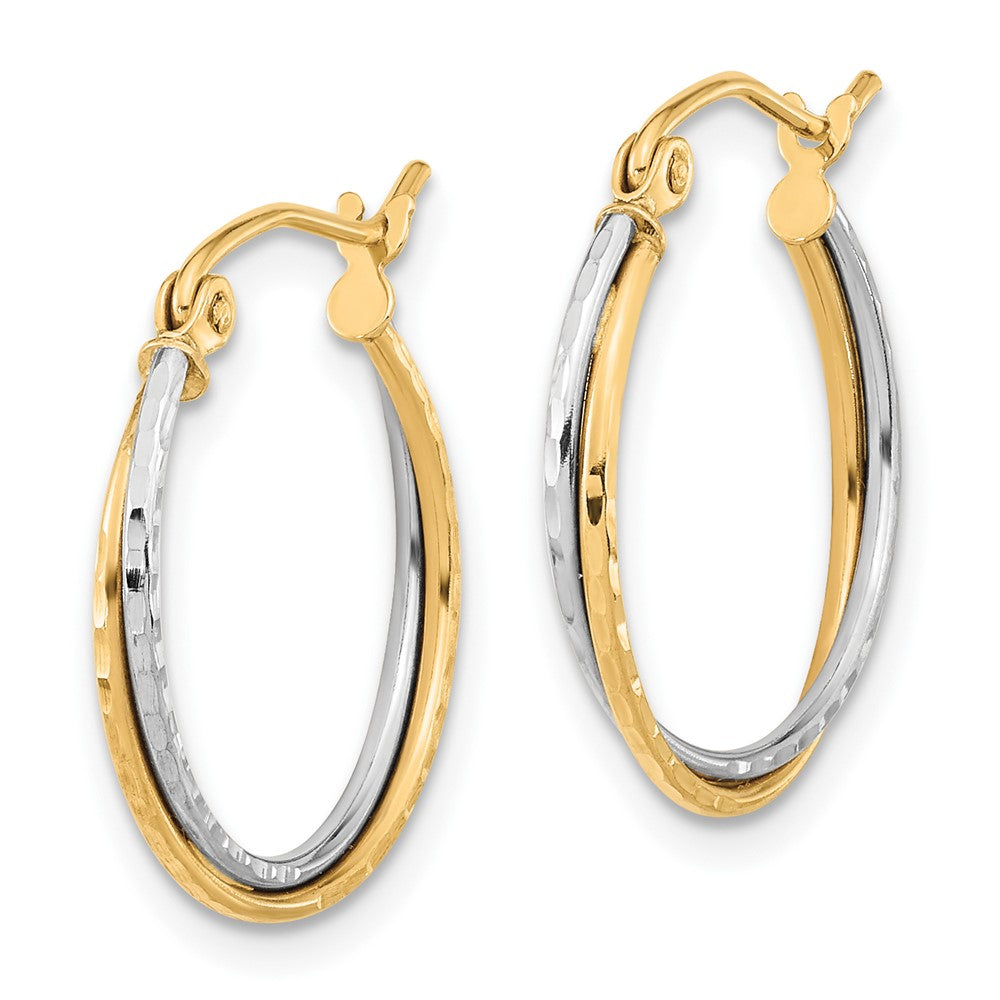 10k Two-tone Diamond-cut Twisted Double Hoop Earrings