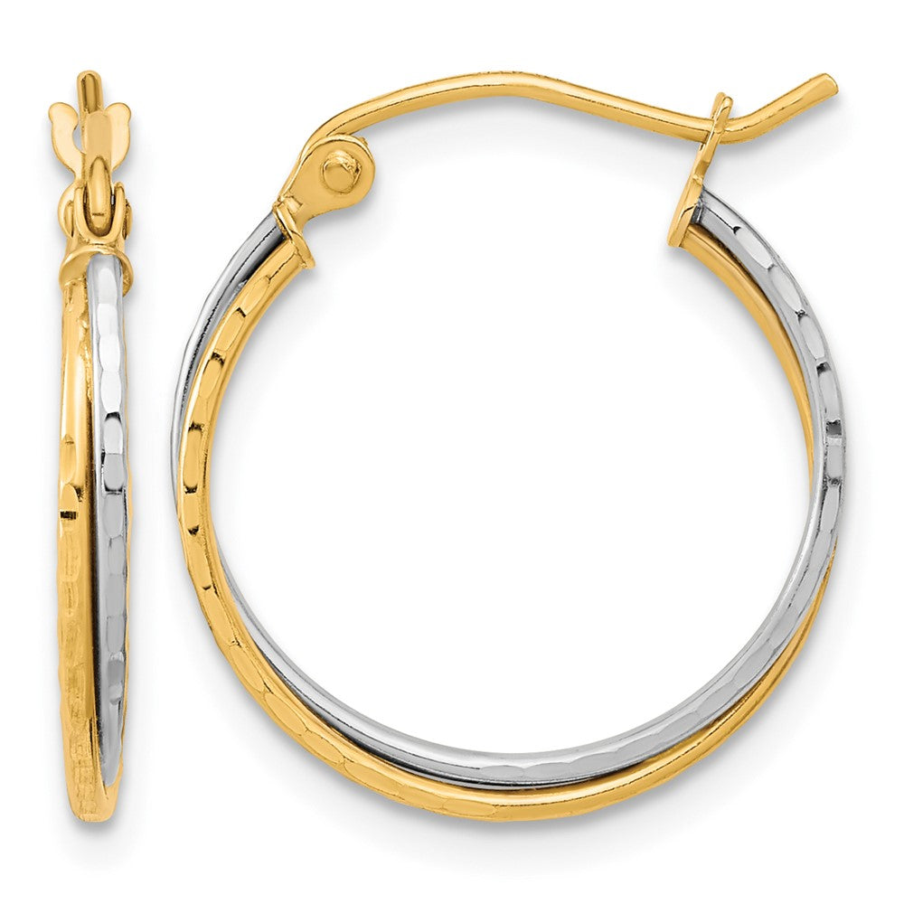 10k Two-tone Diamond-cut Twisted Double Hoop Earrings
