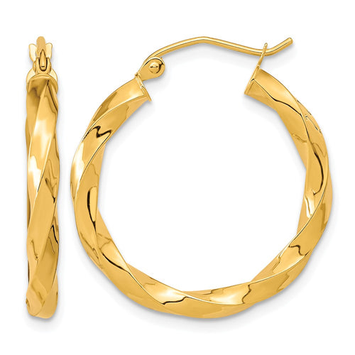 10k Polished 3mm Twisted Hoop Earrings