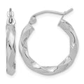 10k White Gold 3mm Twisted Hoop Earrings