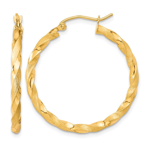 10k Polished & Satin Twisted Hoop Earrings