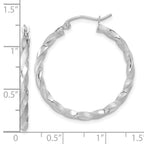 10k White Gold Polished & Satin Twisted Hoop Earrings