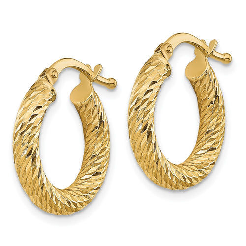 10k 3x16 Diamond-cut Round Hoop Earrings