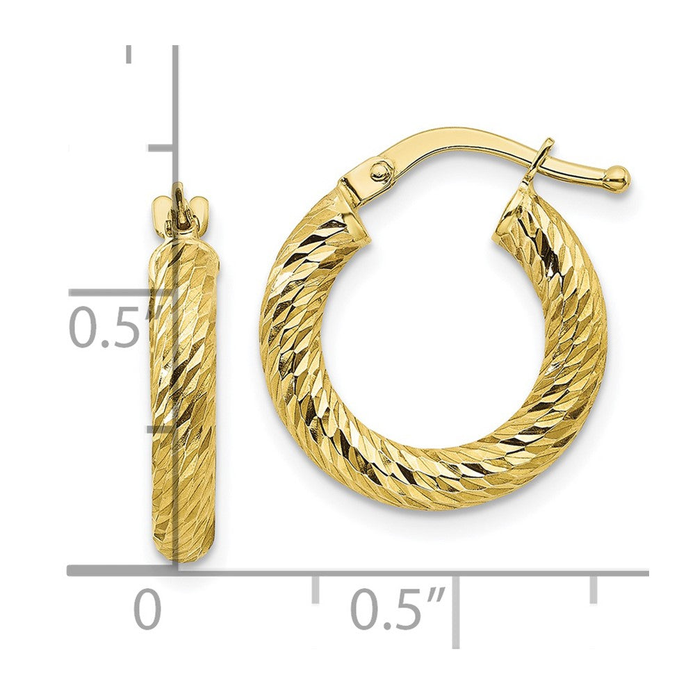 10k 3x16 Diamond-cut Round Hoop Earrings