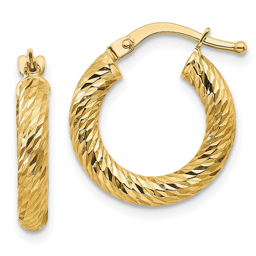 10k 3x16 Diamond-cut Round Hoop Earrings