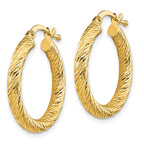 10k 3x15 Diamond-cut Round Hoop Earrings