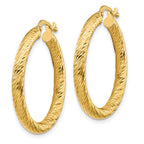 10k 3x20 Diamond-cut Round Hoop Earrings