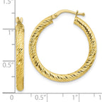 10k 3x20 Diamond-cut Round Hoop Earrings