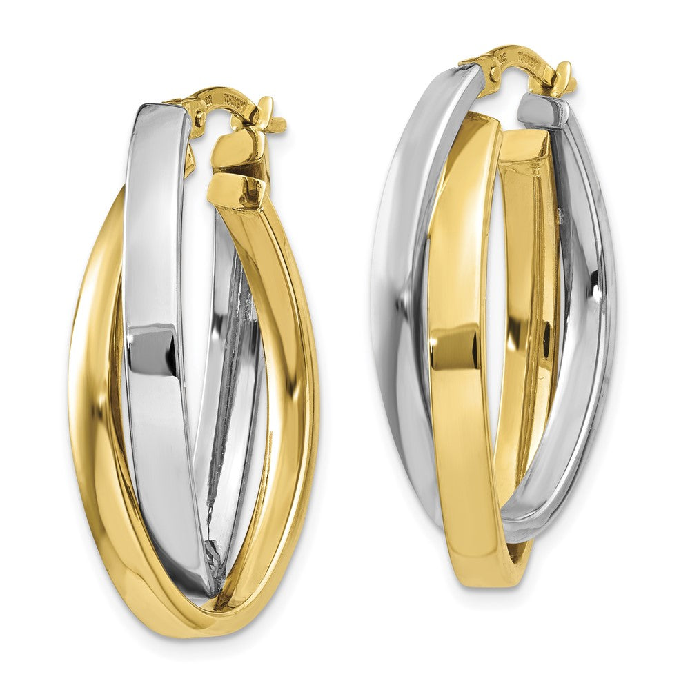 10k Two-tone Oval Double Hoop Earrings
