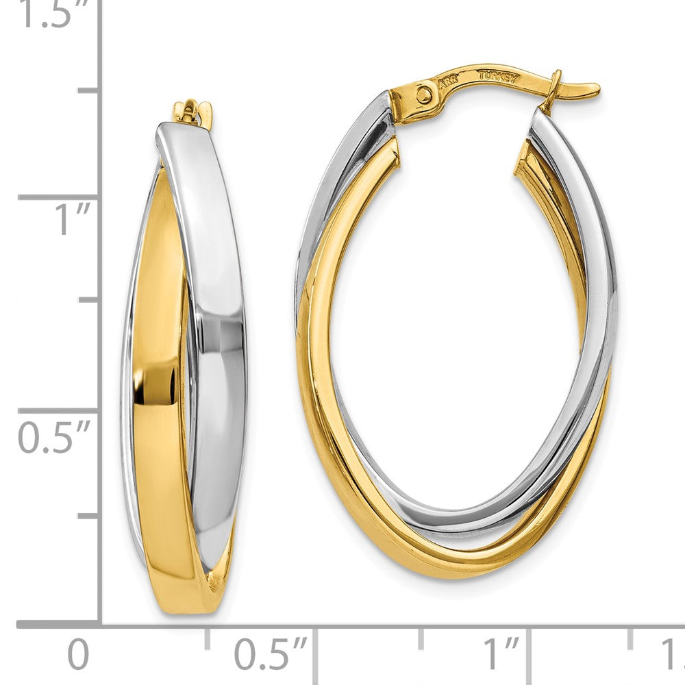 10k Two-tone Oval Double Hoop Earrings