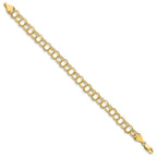 10k 7mm Solid Diamond-cut Triple Link 7 inch Charm Bracelet