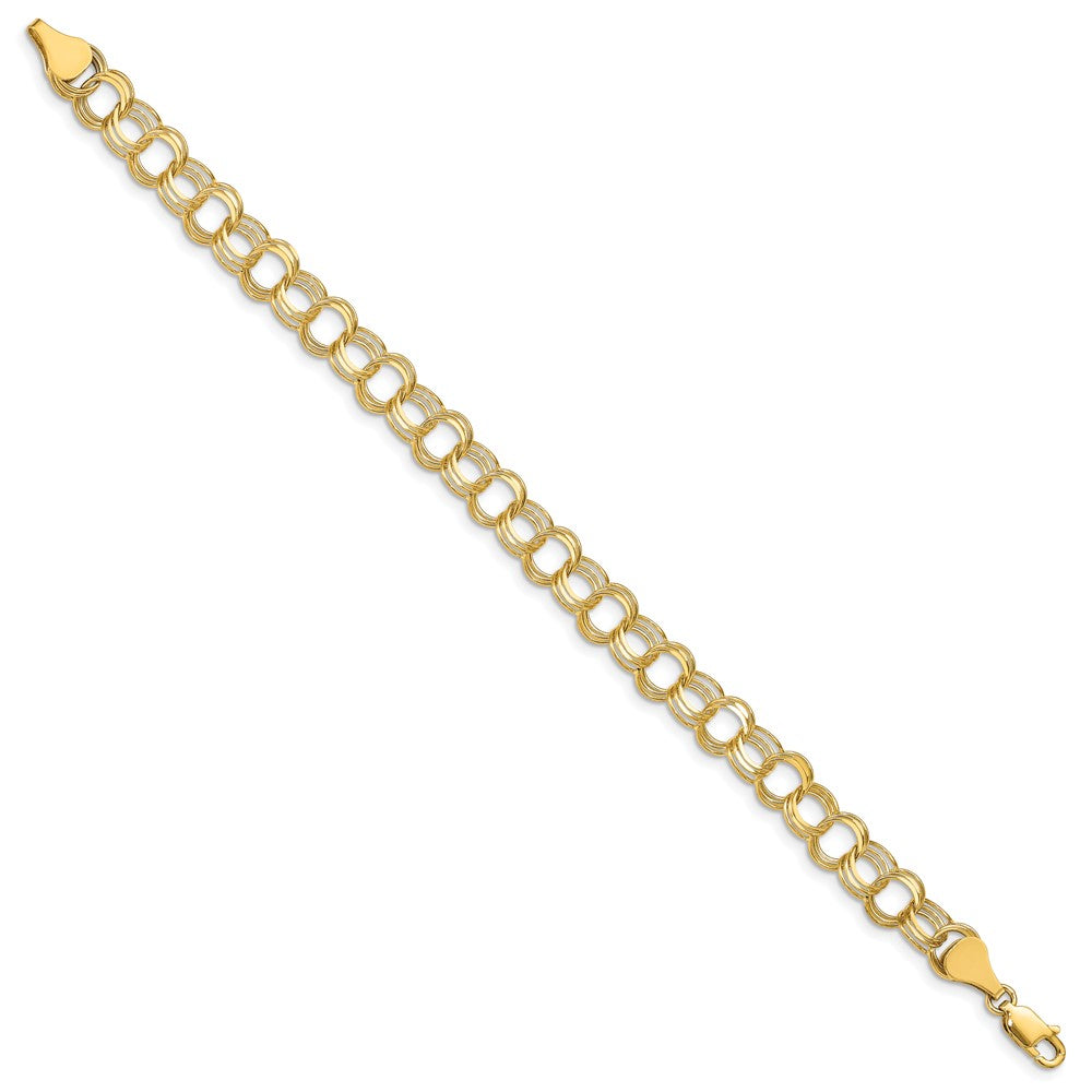 10k 7mm Solid Diamond-cut Triple Link 8 inch Charm Bracelet