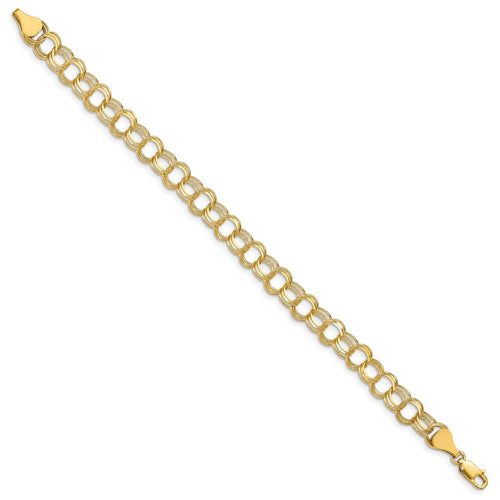 10k 7mm Solid Diamond-cut Triple Link 8 inch Charm Bracelet