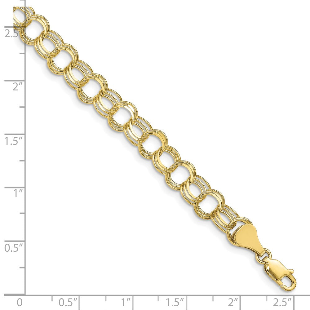 10k 7mm Solid Diamond-cut Triple Link 7 inch Charm Bracelet