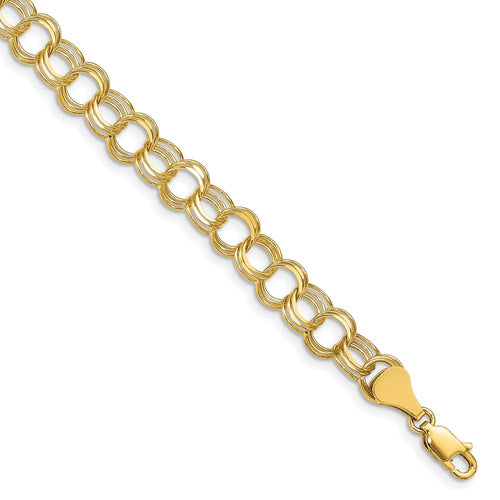 10k 7mm Solid Diamond-cut Triple Link 7 inch Charm Bracelet