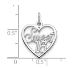 10K White Gold SWEET 16 In Heart Charm