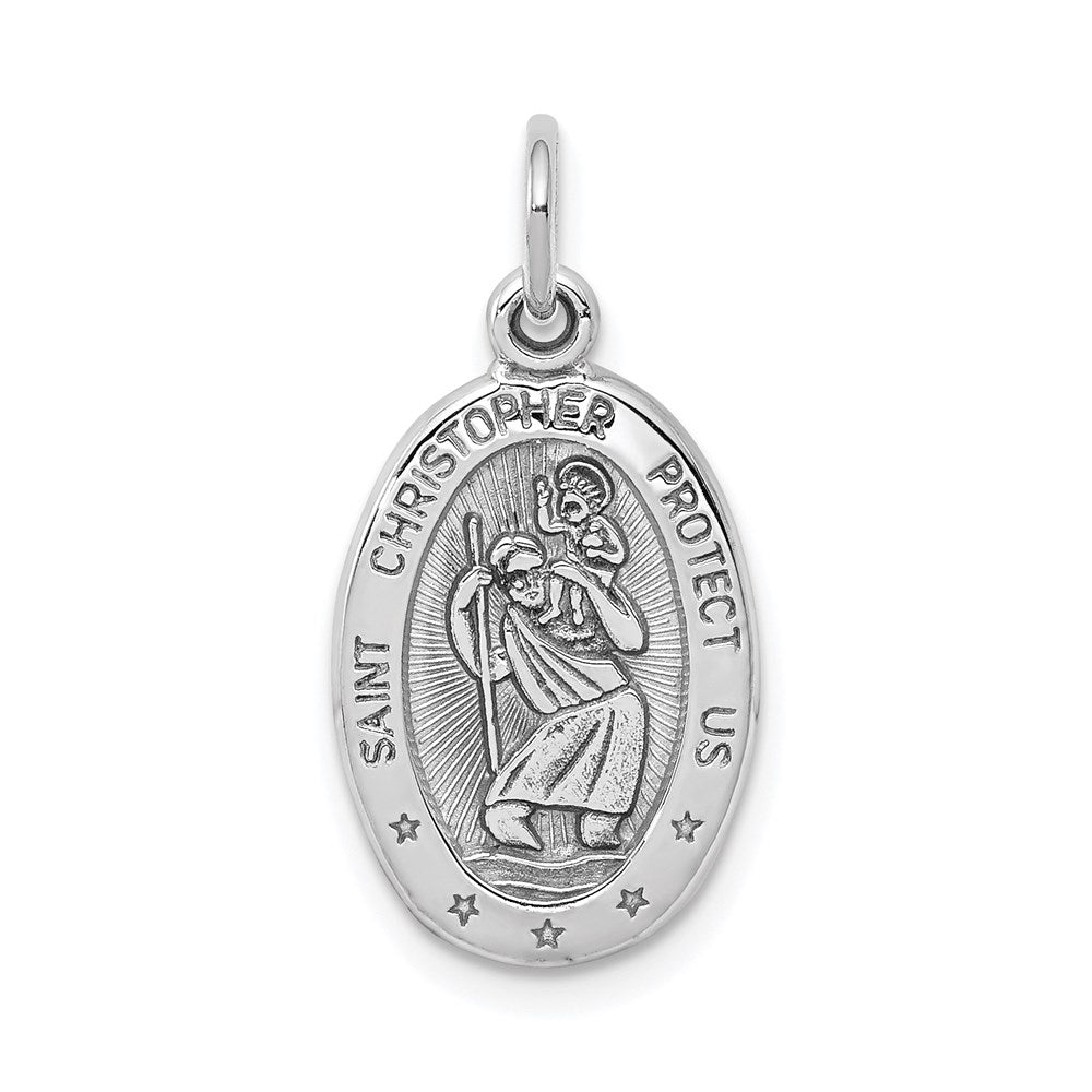 10K White Gold Oval St. Christopher Medal Pendant