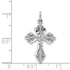 10K White Gold Diamond-Cut Fleur de Lis Cross Charm