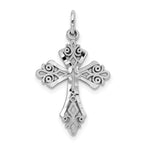 10K White Gold Diamond-Cut Fleur de Lis Cross Charm