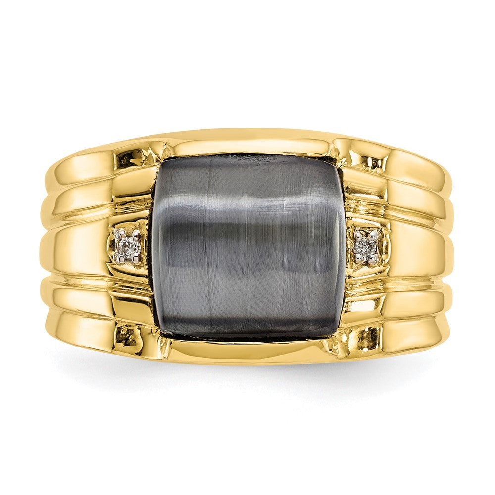 IB Goodman 10k Mens Gray Cats Eye and .01 carat Diamond Ring