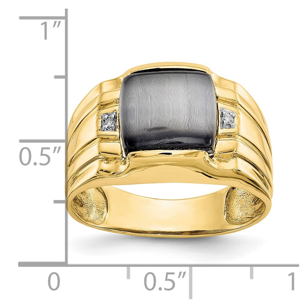 IB Goodman 10k Mens Gray Cats Eye and .01 carat Diamond Ring