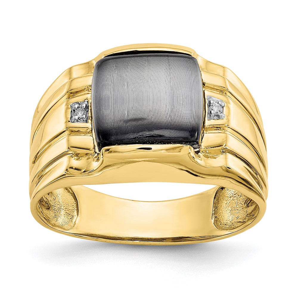 IB Goodman 10k Mens Gray Cats Eye and .01 carat Diamond Ring