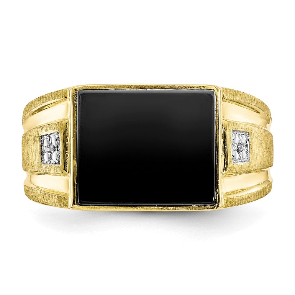 IB Goodman 10k Mens Diamond and 12x10mm Black Onyx Ring