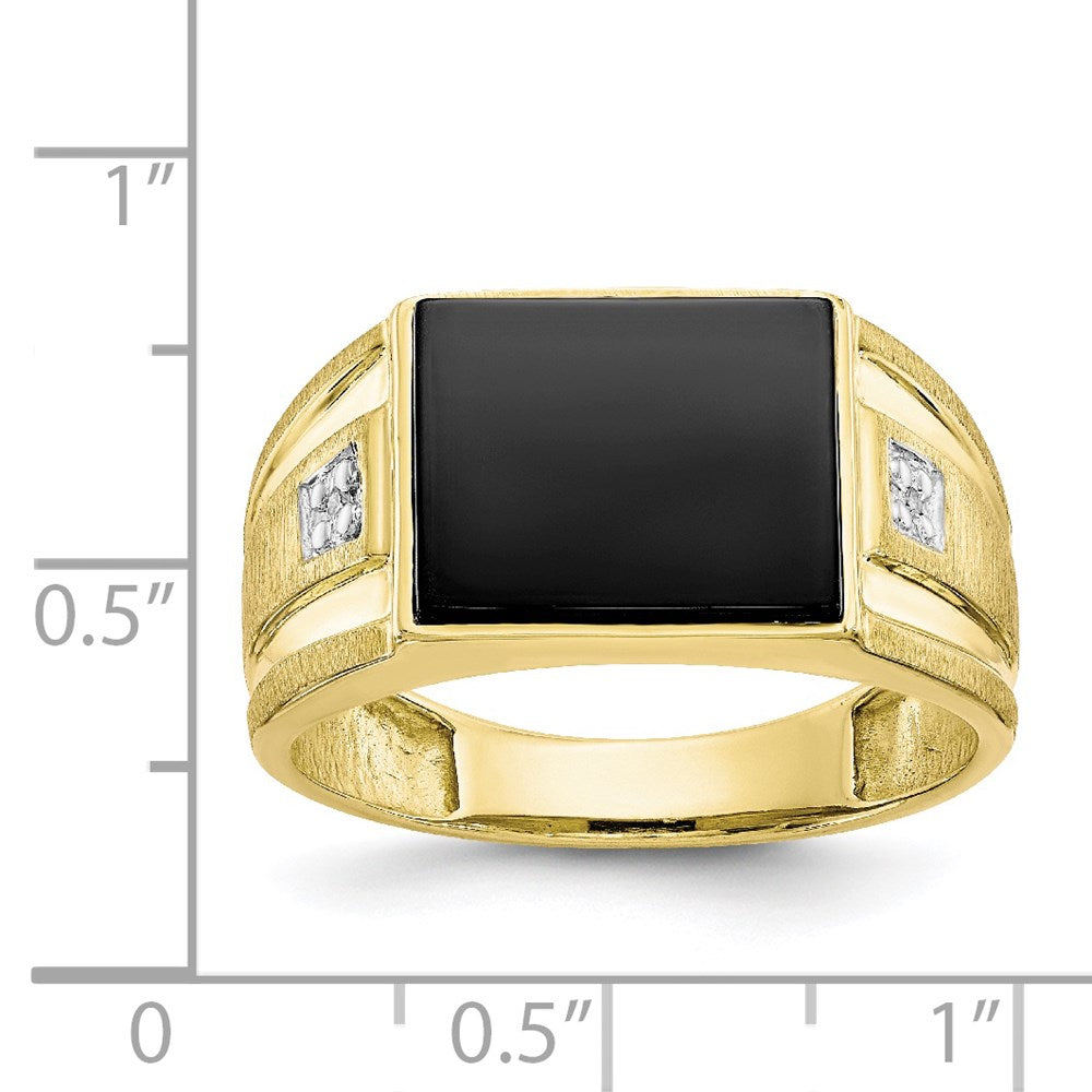 IB Goodman 10k Mens Diamond and 12x10mm Black Onyx Ring