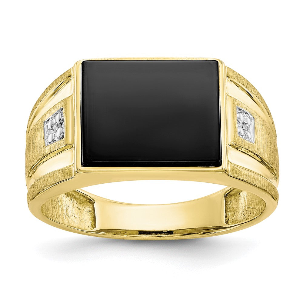 IB Goodman 10k Mens Diamond and 12x10mm Black Onyx Ring