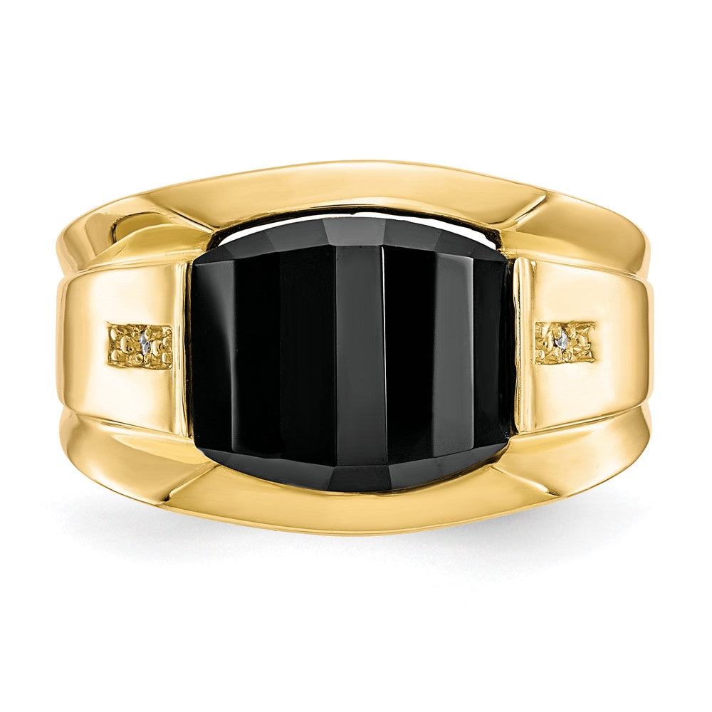 IB Goodman 10k Mens Diamond and 11.75x10 Barrel Black Onyx Ring