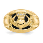10k Diamond and Black Onyx Mens Claddagh Ring